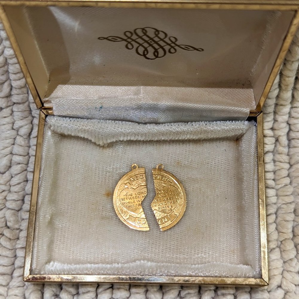 SOLD 14k Yellow Gold 2 Piece Mizpah Charm Pendant